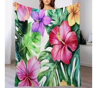 GSAEIMCT Couverture Polaire Rose Vert Feuilles Et Fleurs 3D Aquarelle Tropicale Douce Chaude Microfibre Ete Hiver Flanelle 100X130Cm pour Jeté De Canapé,Dessus De Lit pour Enfant Fille Garcon