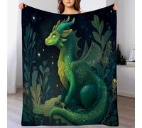 GSAEIMCT Fleur Dragon Vert Sherpa Throw Blanket Couverture en Flanelle Animaux Fantastiques Imprimée en 3D,Polaire Moelleuse Polairee Douce Et Chaude pour Adolescents Et Adultes Vert,130X150Cm