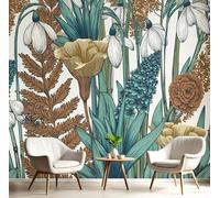 GSAEIMCT Fond D'Écran 3D Mural Brun-Vert Perce-Neige Fougère Papier Peint Tapisserie Murales Panoramique Plantes Naturelles Mur De Fond Tv Chambre Enfant Adulte Poster Murales Décoration,450X300Cm