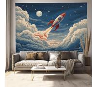 GSAEIMCT Fusée Nuageuse Tapisserie 100 X 75 Cm Illustrations De Science-Fiction Tentures Bleu Blanc Déco Chambre Réactif Aux Uv Mur Hippie Affiches Pour Chambre