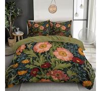 GSAEIMCT Housse De Couette 140X200Cm Single Fleurs Et Feuilles,Microfibre 3D Imprimée Bedding Usine William Morris Parure De Lit 1/2 Personnes avec Taie d'oreiller avec Fermeture Eclair