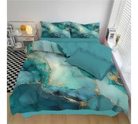 GSAEIMCT Housse De Couette 200X200Cm Bleu-Vert Encre À Alcool,Parure De Lit 2 Personnes Marbre De Luxe,Douce Microfibre 3D Imprimée Housses Couettes avec Taies d'oreiller avec Fermeture Éclair