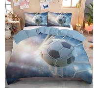 GSAEIMCT Housse De Couette 3D Imprimé Bleu Blanc Football en Filet Mouvement Léger Parure De Lit Ensemble De Literie 3 Pièces Ultra Douce Confortable Microfibre avec Taie Oreiller, 200X200Cm