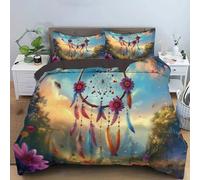 GSAEIMCT Housses De Couette Attrape-Rêves Fleuri 140X200Cm,Enfant Parure De Lit Imprimé Décors Fantastiques3D,Housse De Couette en Microfibre Douce Vert + Taies d'oreiller 65×65 Cm