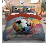 GSAEIMCT Housses De Couette Ballon De Football Rayé 140X200Cm,Enfant Parure De Lit Imprimé Couleurs Abstraites3D,Housse De Couette en Microfibre Douce Multicolore + Taies d'oreiller 65×65 Cm