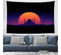 GSAEIMCT Illustration Minimaliste Tapisserie, Architecture Du Coucher De Soleil, Décoration Murale En Tissu Pour La Chambre À Coucher Le Salon Le Dortoir, 230 X 180 Cm Orange-Violet
