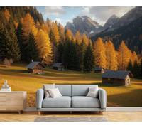 GSAEIMCT Intérieure Papier Peint 400X280Cm Pins De La Vallée Campagne D'Automne Amovible Fresque Murale Décorer Papier Peint Photo Jaune Doré Pour Meuble Salon Salle Bain Chambre Armoire