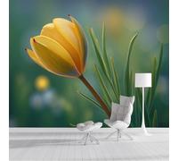 GSAEIMCT Intérieure Papier Peint 400X280Cm Prairie De Tulipes Photographier Des Plantes Amovible Fresque Murale Décorer Papier Peint Photo Jaune-Vert Pour Meuble Salon Salle Bain Chambre Armoire