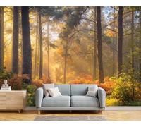 GSAEIMCT Intérieure Papier Peint 450X300Cm Forêt Ensoleillée Paysages D'Automne Amovible Fresque Murale Décorer Papier Peint Photo Orange Pour Meuble Salon Salle Bain Chambre Armoire