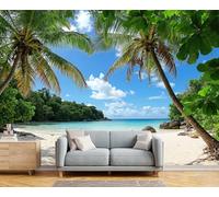 GSAEIMCT Intérieure Papier Peint 450X300Cm Palm Tree Beach Côte Tropicale Amovible Fresque Murale Décorer Papier Peint Photo Bleu-Vert Pour Meuble Salon Salle Bain Chambre Armoire