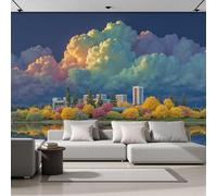 GSAEIMCT Jaune Ville Du Lac Rêve Réalité Papier Peint Panoramique,Papier Peint Pour Salon Chambre Chambre D'Enfant Décoration Murale,250X170Cm