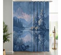 GSAEIMCT Lacs De Montagne Rideau De Douche, Illustration Visuelle Material Resistente Al Agua Durable Estampa Digital, Bleu