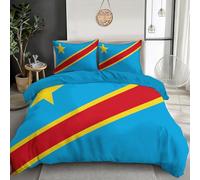 GSAEIMCT Microfibre Housse De Couette 240X260Cm,Drapeau De La République Démocratique du Congo Motif Parure De Lit avec Fermeture Éclair,Bleu Clair Réversible Housse De Couette avec Taie d'oreiller