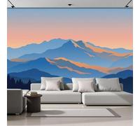 GSAEIMCT Orange-Bleu Montagnes Du Coucher De Soleil Illustrations Naturelles Papier Peint Panoramique,Papier Peint Pour Salon Chambre Chambre D'Enfant Décoration Murale,400X280Cm