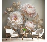 GSAEIMCT Papier Peint 3D Blanc Crémeux Pivoine Rose 350X260Cm Poster Geant Mural Panoramique Peinture Murale Interieur Plantes À Fleurs Pour Salon Chambre À Coucher D'Enfant Maison Décoration