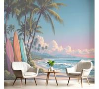 GSAEIMCT Papier Peint 3D Bleu-Vert Surf De Plage 400X280Cm Poster Geant Mural Panoramique Peinture Murale Interieur Illustrations Rétro Pour Salon Chambre À Coucher D'Enfant Maison Décoration