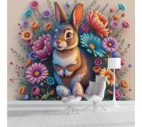 GSAEIMCT Papier Peint 3D Bleu-Violet Lapin Des Fleurs 450X300Cm Poster Geant Mural Panoramique Peinture Murale Interieur Animaux De La Mode Pour Salon Chambre À Coucher D'Enfant Maison Décoration