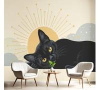 GSAEIMCT Papier Peint 3D Orange Noir Chat Noir Ensoleillé 400X280Cm Poster Geant Mural Panoramique Peinture Murale Interieur Animaux Créatifs Pour Salon Chambre À Coucher D'Enfant Maison Décoration