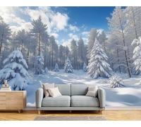 GSAEIMCT Papier Peint 3D Panoramique Conifère Du Ciel Bleu Paysages D'Hiver Murale Tapisserie Blanc Pour Salon Chambre Restaurant Couloir Tv Fond Décor Mural 450X300Cm