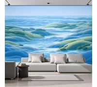 GSAEIMCT Papier Peint 3D Panoramique Sea Hill Paysage Paisible Murale Tapisserie Bleu-Vert Pour Salon Chambre Restaurant Couloir Tv Fond Décor Mural 400X280Cm