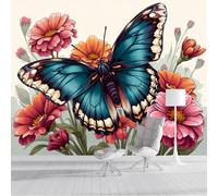 GSAEIMCT Papier Peint 3D Rouge Bleu Fleurs Papillons 250X170Cm Poster Geant Mural Panoramique Peinture Murale Interieur Plantes Insectes Pour Salon Chambre À Coucher D'Enfant Maison Décoration