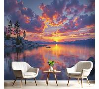 GSAEIMCT Papier Peint 3D Rouge Orangé Lac Sunset 400X280Cm Poster Geant Mural Panoramique Peinture Murale Interieur Paysages Enchanteurs Pour Salon Chambre À Coucher D'Enfant Maison Décoration