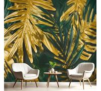GSAEIMCT Papier Peint 3D Vert Doré Feuilles Brillantes 200X140Cm Poster Geant Mural Panoramique Peinture Murale Interieur Plantes Tropicales Pour Salon Chambre À Coucher D'Enfant Maison Décoration