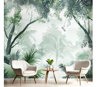 GSAEIMCT Papier Peint Blanc-Vert Forêt Brumeuse Poster Tableaux Photo Mural Panoramique 3D Paysages Tropicaux Pour Salon Meubles Chambre À Couche Couloir Décoration Murale,250X170Cm