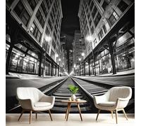 GSAEIMCT Papier Peint Mural Noir Et Blanc Circuit De Rue Photo 3D En Soie,Paysage Urbain Murale,Salon Chambre Arrière-Plan De La Télévision,Décoration Murale De La Maison,450X300Cm