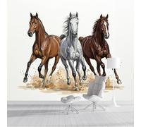 GSAEIMCT Papier Peint Mural Photo 350X260Cm Chevaux Du Désert Panoramique Poster Fresque Animaux Du Paysage Murale Maison Bureau Restaurant,Brun Décoration Murale Papier Peint