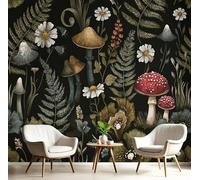 GSAEIMCT Papier Peint Mural Vert Foncé Escargot Champignon Photo 3D En Soie,Pastorale Rétro Peinture Murale,Salon Chambre Arrière-Plan De La Télévision,Décoration Murale De La Maison,350X260Cm