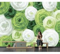 GSAEIMCT Papier Peint Panoramique 3D Cercle D'Herbe Impressionnisme Élégant Soie Poster Murale Décoration Blanc-Vert Pour Salon Chambre Fond De Mur Tv Papier Peint Murales,250X170Cm