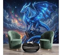 GSAEIMCT Papier Peint Panoramique 3D Dragon Bleu Étoilé Créatures Magiques Soie Poster Murale Décoration Bleu Pour Salon Chambre Fond De Mur Tv Papier Peint Murales,450X300Cm