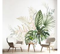 GSAEIMCT Papier Peint Panoramique 3D Fresh Leaves Bohemian Watercolor Soie Poster Murale Décoration Green Pour Salon Chambre Fond De Mur Tv Papier Peint Murales, 200X140Cm