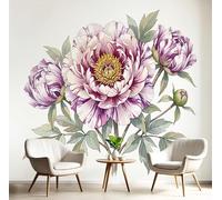 GSAEIMCT Papier Peint Panoramique 3D Peony Leaves Watercolor Plants Soie Poster Murale Décoration Pinkish-Purple Pour Salon Chambre Fond De Mur Tv Papier Peint Murales, 350X260Cm