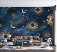 GSAEIMCT Papier Peint Panoramique 3D Planète Soleil Astronomie Cosmique Soie Poster Murale Décoration Bleu Foncé Pour Salon Chambre Fond De Mur Tv Papier Peint Murales, 350X256Cm