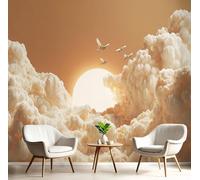 GSAEIMCT Papier Peint Panoramique 3D Soie,Beige Orange Soleil Et Nuages 450X300Cm Paysage De Rêve Pour Salon Chambre À Coucherr Salle Restaurant Enfant Fond Tv Décoration Murale