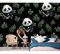 GSAEIMCT Papier Peint Panoramique Bamboo Panda Photo Muraux Animaux De Dessin Animé Pour Salon Chambre Enfant Chambre Décoration Murale Moderne Poster Tableaux,300X210Cm