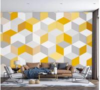 GSAEIMCT Papier Peint Panoramique Blanc Jaunâtre Cube 3D Géométrie Spatiale 200X140Cm Soie Personnalisé Fresque Murale Pour Salon Chambre D'Enfants Restaurant Décoration Murale