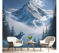 GSAEIMCT Papier Peint Panoramique Blanc Loup Des Bois De Snow Mountain 350X260Cm Revêtement Mural Animaux Naturels Poster Tableaux Photo Muraux Utilisé Pour Salon Chambre D'Enfant Décoration Murale