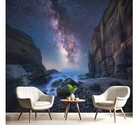 GSAEIMCT Papier Peint Panoramique Bleu Foncé Côte Rocheuse 3D Tapisserie Peinture Murale Interieur Paysage Du Ciel Nocturne Pour Chambre Salon À Coucher D'Enfant Maison Décoration,150X105Cm