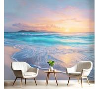 GSAEIMCT Papier Peint Panoramique Bleu Orange Plage Du Coucher Du Soleil 3D Tapisserie Peinture Murale Interieur Paysage De Rêve Pour Chambre Salon À Coucher D'Enfant Maison Décoration,450X300Cm