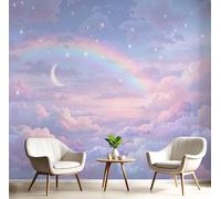 GSAEIMCT Papier Peint Panoramique Bleu Poudre Étoiles,Lune,Nuages 3D Tapisserie Peinture Murale Interieur Paysage De Dessin Animé Pour Chambre Salon À Coucher D'Enfant Maison Décoration,150X105Cm