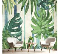 GSAEIMCT Papier Peint Panoramique Bleu-Vert Feuilles De Palmier Rayées 3D Tapisserie Peinture Murale Interieur Paysages Tropicaux Pour Chambre Salon À Coucher D'Enfant Maison Décoration,200X140Cm