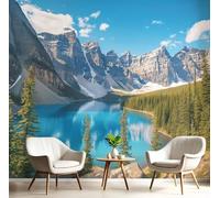 GSAEIMCT Papier Peint Panoramique Bleu-Vert Lacs Et Montagnes 3D Tapisserie Peinture Murale Interieur Paysage Sauvage Pour Chambre Salon À Coucher D'Enfant Maison Décoration,200X140Cm