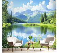 GSAEIMCT Papier Peint Panoramique Bleu-Vert Parc Du Lac 400X280Cm Revêtement Mural Nature Pastorale Poster Tableaux Photo Muraux Utilisé Pour Salon Chambre D'Enfant Décoration Murale