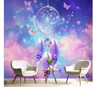 GSAEIMCT Papier Peint Panoramique Bleu Violet Attrape-Rêves Papillon 3D Tapisserie Peinture Murale Interieur Paysage Fantastique Pour Chambre Salon À Coucher D'Enfant Maison Décoration,400X280Cm