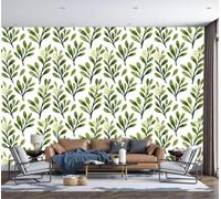 GSAEIMCT Papier Peint Panoramique Branches, Feuilles, Baies Plantes Simples Jaune-Vert 400X280Cm Poster Géant Mural 3D,Décoration Murale Premium,Pour Salon,Chambre Adulte,Chambre D'Enfants & Bureau