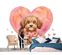 GSAEIMCT Papier Peint Panoramique Chien Brun En Forme De Cœur Animaux À L'Aquarelle Guérisseurs Brun Rosé 400X280Cm Poster Géant Mural 3D,Décoration Murale,Pour Salon,Chambre Adulte,Chambre D'Enfants