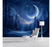 GSAEIMCT Papier Peint Panoramique Ciel Étoilé 200X140Cm,Revêtement Mural Décoration Pour Chambre Salon Cuisine Design Et Photographie De La Forêt D'Hiver,Bleu